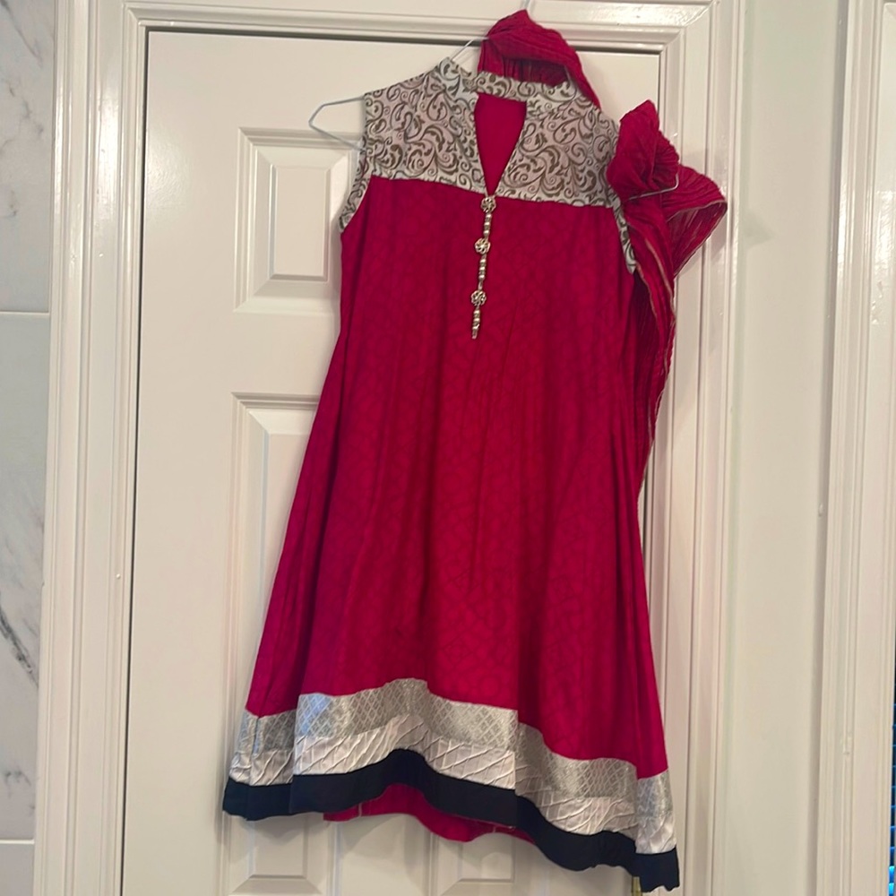 Cotton net fancy six panels self design shirt size 8 to 10 girls with Dupatta